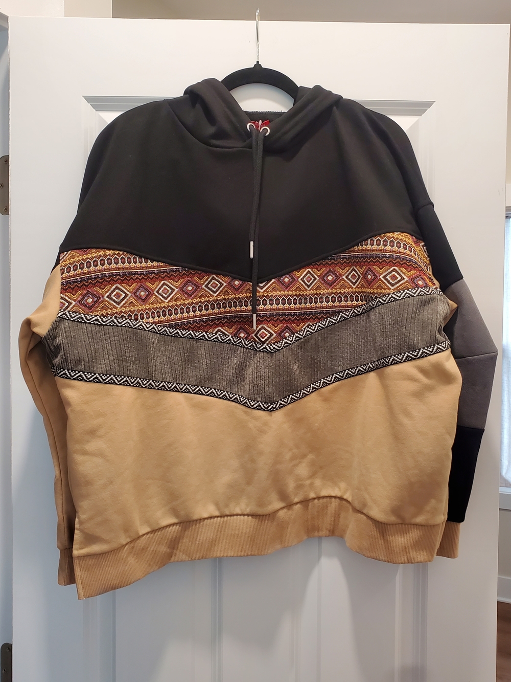 Amina Pattern-blocked Aztec Style Mens Hoodie, NWT